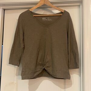 Pact Olive Long Sleeve Knot Top